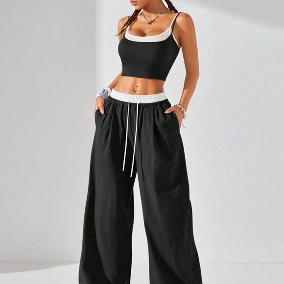Black and White Casual Women's Sport Knit Tank Top & Sweatpants - Picture 7 of 10